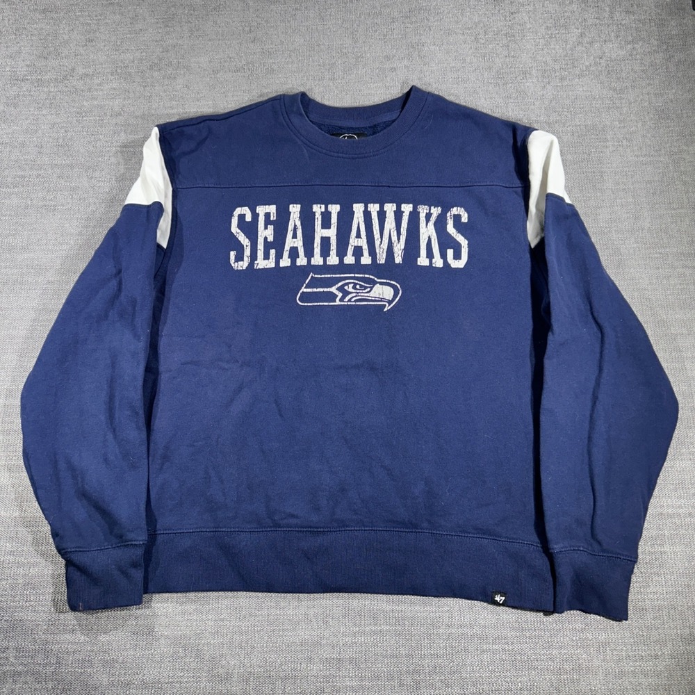 '47 Brand Seattle Seahawks Sweatshirt Mens Large Navy Good Distressed Graphic